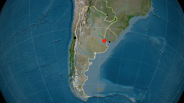 Argentina Delineado Mapa Ortográfico Satélite Capital Fronteiras Administrativas Gratificação — Fotografia de Stock