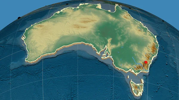 Австралия Экструдировала Рельефной Орфографической Карте Столица Административные Границы Безвозмездно — стоковое фото