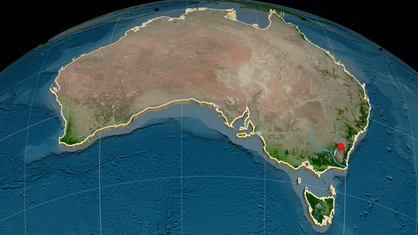 Australia Wytłaczana Satelitarnej Mapie Ortograficznej Kapitał Granice Administracyjne Zaspokojenie Potrzeb — Zdjęcie stockowe