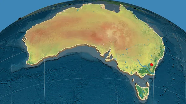 Australia Estruso Sulla Mappa Ortografica Topografica Capitale Frontiere Amministrative Graticole — Foto Stock