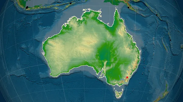 Australia Outlined Physical Orthographic Map Capital Administrative Borders Graticule — Stock Photo, Image