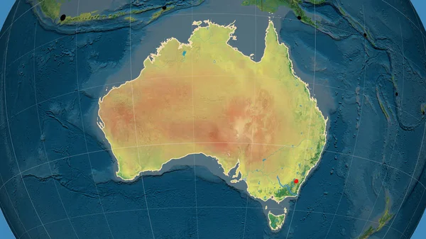 Australia Nakreślona Topograficznej Mapie Ortograficznej Kapitał Granice Administracyjne Zaspokojenie Potrzeb — Zdjęcie stockowe