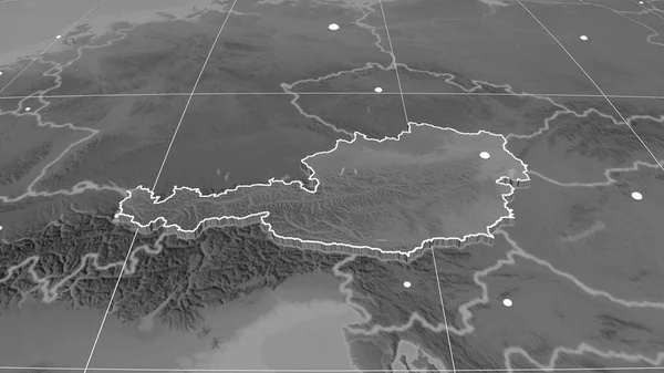 Rakousko Vytlačilo Ortografické Mapě Stupních Šedi Hlavní Město Administrativní Hranice — Stock fotografie