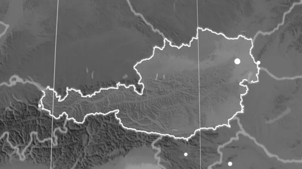 Rakousko Nastínilo Ortografické Mapě Stupních Šedi Hlavní Město Administrativní Hranice — Stock fotografie
