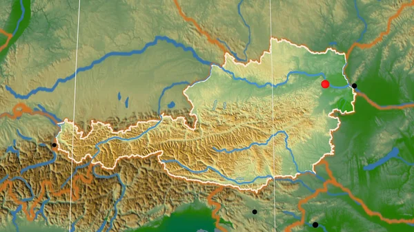 Austria Outlined Physical Orthographic Map Capital Administrative Borders Graticule — Stock Photo, Image