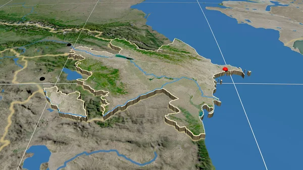 Azerbaiyán Extruido Mapa Ortográfico Por Satélite Capital Fronteras Administrativas Graticule —  Fotos de Stock