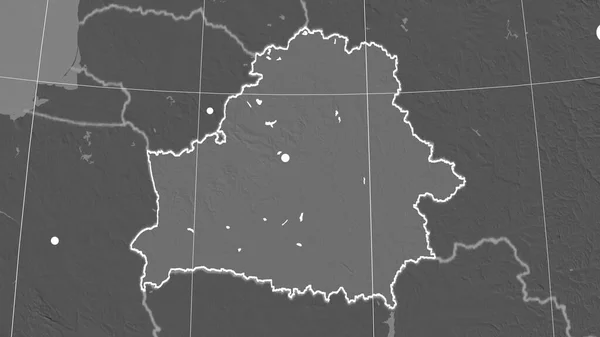 Białoruś Nakreślona Dwupoziomowej Mapie Ortograficznej Kapitał Granice Administracyjne Zaspokojenie Potrzeb — Zdjęcie stockowe