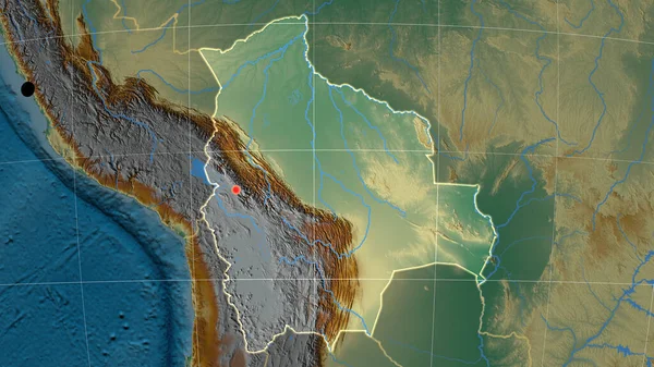 Bolivia Delineato Sulla Mappa Ortografica Rilievo Capitale Frontiere Amministrative Graticole — Foto Stock