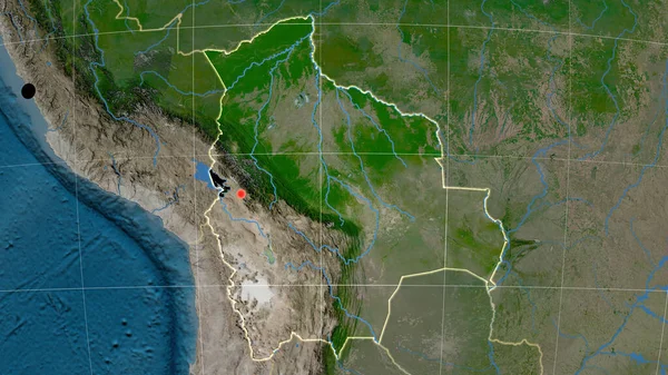 Bolivia Beschreven Satelliet Orthografische Kaart Kapitaal Administratieve Grenzen Graticule — Stockfoto