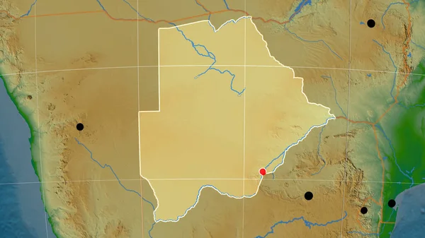 Botswana Describe Mapa Ortográfico Físico Capital Fronteras Administrativas Graticule —  Fotos de Stock