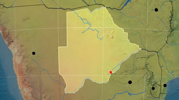 Botswana Topografik Ortografik Haritada Ana Hatlarıyla Belirtilmiş Sermaye Idari Sınırlar — Stok fotoğraf