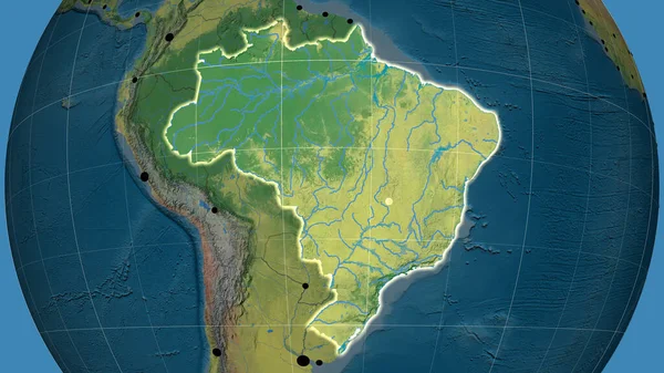 Brasil Esbozó Mapa Topográfico Ortográfico Capital Fronteras Administrativas Graticule —  Fotos de Stock