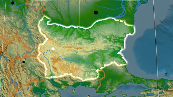保加利亚在物理正写法地图上做了概述 行政边界和满足E — 图库照片
