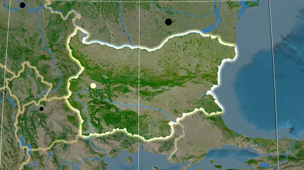 Bulgarien Skitseret Satellitens Ortografiske Kort Kapital Administrative Grænser Taknemmelighed - Stock-foto