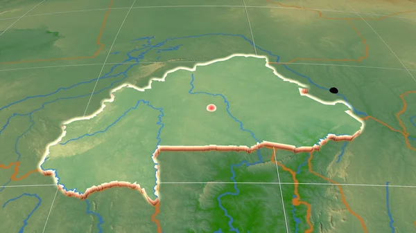 Burkina Faso Extruido Mapa Ortográfico Físico Capital Fronteras Administrativas Graticule — Foto de Stock