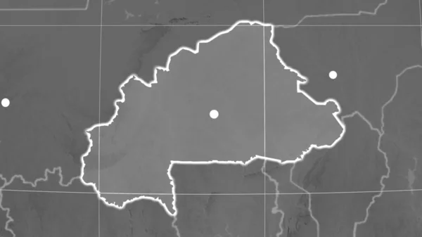 Burkina Faso Zarysowana Szarej Mapie Ortograficznej Kapitał Granice Administracyjne Zaspokojenie — Zdjęcie stockowe