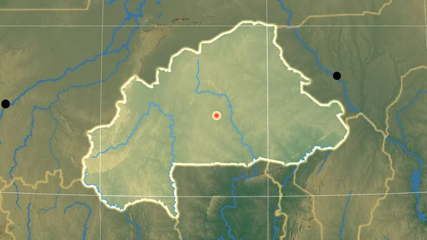 Burkina Faso Delineou Mapa Ortográfico Alívio Capital Fronteiras Administrativas Gratificação — Fotografia de Stock