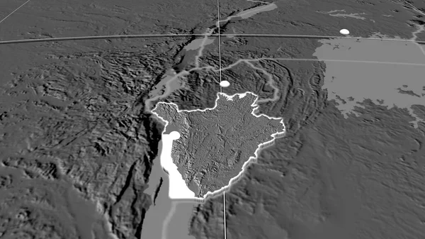 Burundi Extruido Mapa Ortográfico Bilevel Capital Fronteras Administrativas Graticule — Foto de Stock