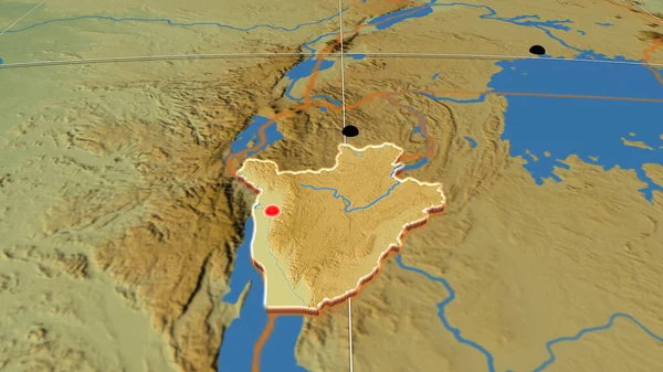 Burundi Extruido Mapa Ortográfico Físico Capital Fronteras Administrativas Graticule — Foto de Stock