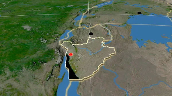 Burundi Uydu Ortografik Haritasında Çıktı Sermaye Idari Sınırlar Memnuniyet — Stok fotoğraf