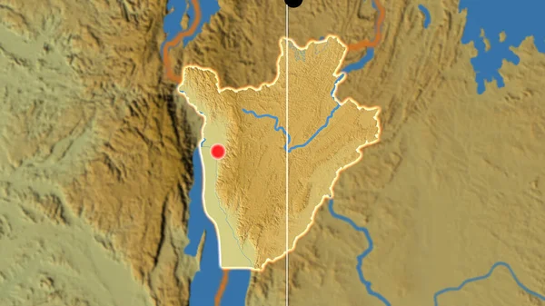 Burundi Fiziksel Ortografik Haritada Ana Hatlarıyla Belirtilmiş Sermaye Idari Sınırlar — Stok fotoğraf