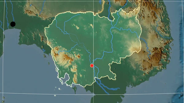 Kamboçya Yardım Ortografik Haritasında Ana Hatlarıyla Belirtilmiş Sermaye Idari Sınırlar — Stok fotoğraf
