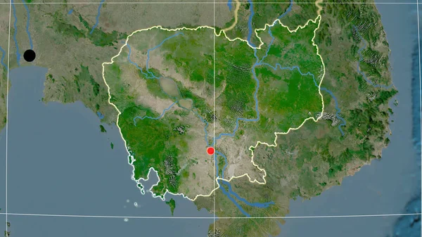 カンボジアは衛星地図について概説した 行政上の国境及び重商 — ストック写真