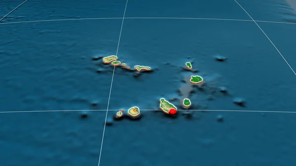 Cabo Verde Extrudido Mapa Físico Ortográfico Capital Fronteiras Administrativas Gratificação — Fotografia de Stock