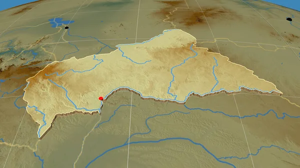 República Centroafricana Extruida Mapa Ortográfico Relieve Capital Fronteras Administrativas Graticule — Foto de Stock