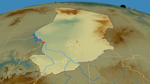 Chad Extruido Mapa Ortográfico Relieve Capital Fronteras Administrativas Graticule — Foto de Stock