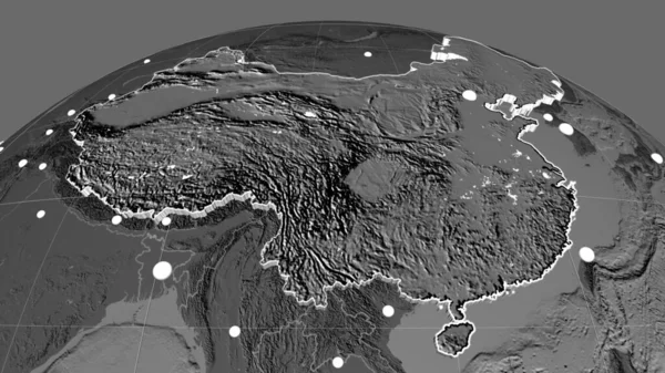 Cina Estruso Sulla Mappa Ortografica Bilivello Capitale Frontiere Amministrative Graticole — Foto Stock