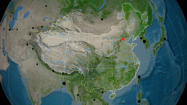 Kina Beskrivs Satellitens Ortografiska Karta Kapital Administrativa Gränser Och Tacksamhet — Stockfoto