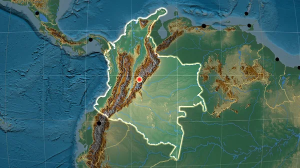 Колумбия Указала Рельефной Орфографической Карте Столица Административные Границы Безвозмездно — стоковое фото