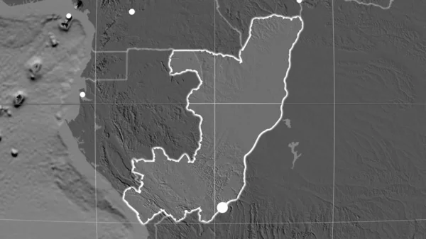 República Del Congo Esbozado Mapa Ortográfico Bilevel Capital Fronteras Administrativas — Foto de Stock