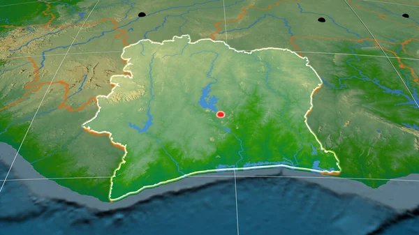 Ivoorkust Geschetst Orthografische Kaart Satelliet Kapitaal Administratieve Grenzen Graticule — Stockfoto