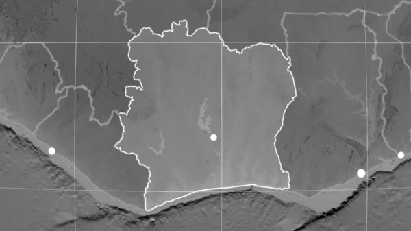 Uydu Ortografik Haritasında Divoire Ana Hatlarıyla Belirtilmiş Sermaye Idari Sınırlar — Stok fotoğraf