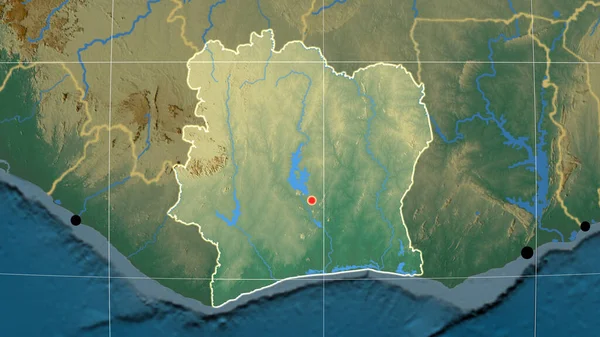 Die Elfenbeinküste Auf Der Orthographischen Satellitenkarte Kapital Verwaltungsgrenzen Und Geflecht — Stockfoto