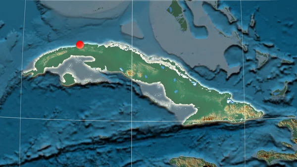 Cuba Delineou Mapa Ortográfico Alívio Capital Fronteiras Administrativas Gratificação — Fotografia de Stock