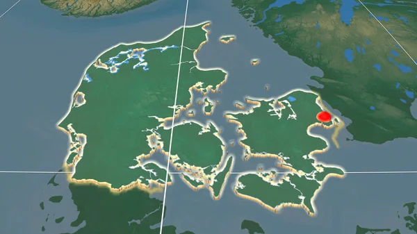 Дания Экструдировала Рельефной Орфографической Карте Столица Административные Границы Безвозмездно — стоковое фото