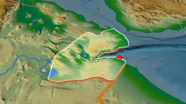 Djibouti Extruido Mapa Ortográfico Físico Capital Fronteras Administrativas Graticule —  Fotos de Stock