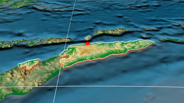 Oost Timor Geëxtrudeerd Fysieke Orthografische Kaart Kapitaal Administratieve Grenzen Graticule — Stockfoto
