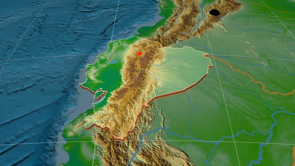 Ecuador Geëxtrudeerd Fysieke Orthografische Kaart Kapitaal Administratieve Grenzen Graticule — Stockfoto