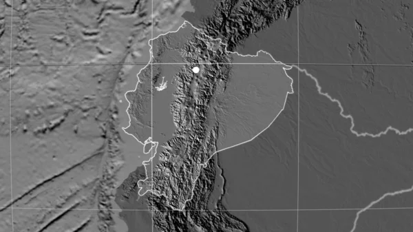 Ecuador Esbozó Mapa Ortográfico Bilevel Capital Fronteras Administrativas Graticule — Foto de Stock