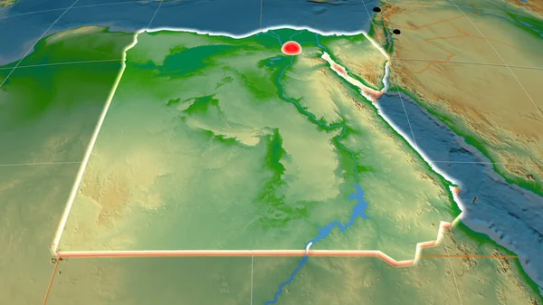 Egipto Extruido Mapa Ortográfico Físico Capital Fronteras Administrativas Graticule —  Fotos de Stock