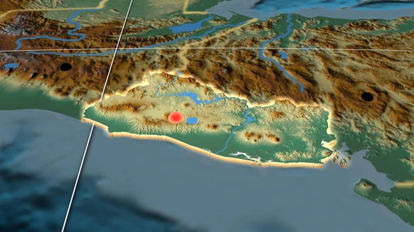 Salvador Estruso Sulla Mappa Ortografica Rilievo Capitale Frontiere Amministrative Graticole — Foto Stock