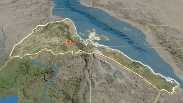 Eritrea Extruded Satellite Orthographic Map Capital Administrative Borders Graticule — Stock Photo, Image