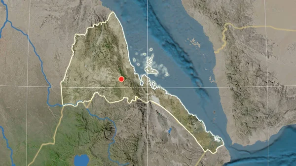 Eritrea Beschreven Satelliet Orthografische Kaart Kapitaal Administratieve Grenzen Graticule — Stockfoto