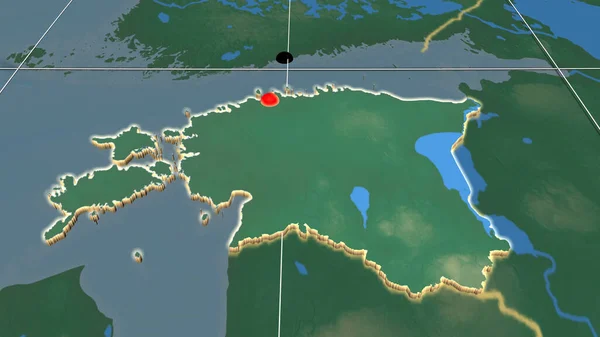 Estonia Extruido Mapa Ortográfico Relieve Capital Fronteras Administrativas Graticule — Foto de Stock
