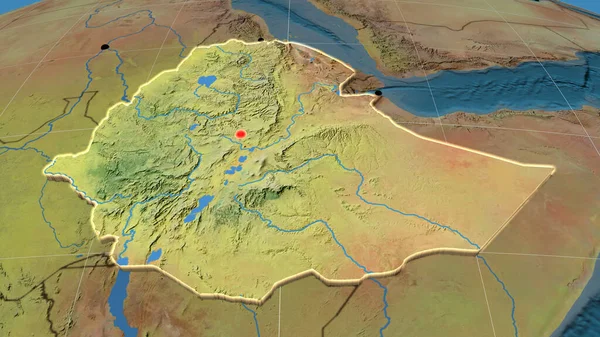 Etiopie Protáhla Topografické Ortografické Mapě Hlavní Město Administrativní Hranice Graticule — Stock fotografie
