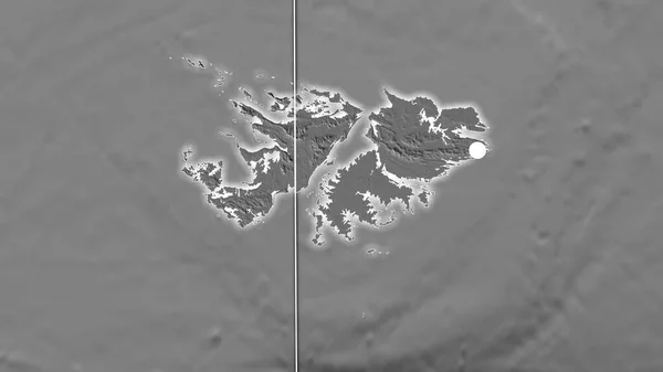 Islas Malvinas Esbozadas Mapa Ortográfico Bilevel Capital Fronteras Administrativas Graticule —  Fotos de Stock